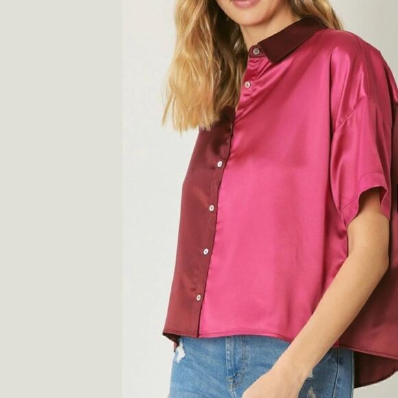 Wine Combo Split Blouse  - Picture 1 of 7